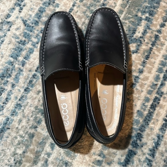 ECCO VEGETABLE TANNED MEN\'S LOAFERS BLACK LEATHER - Size 9/9.5 EUR 43